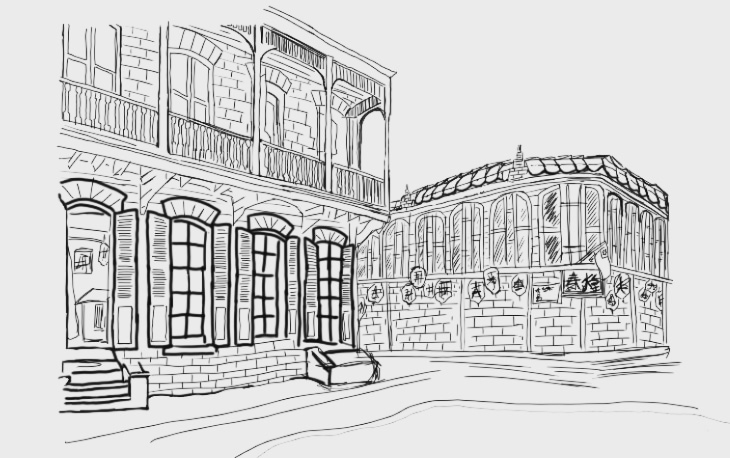 New Orleans and Taiwanese inspired architecture sketch for 1:25 scale model