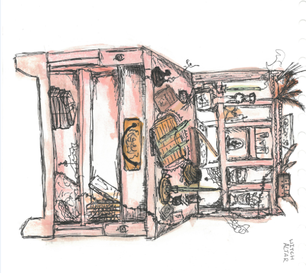 watercolour of set dressing props