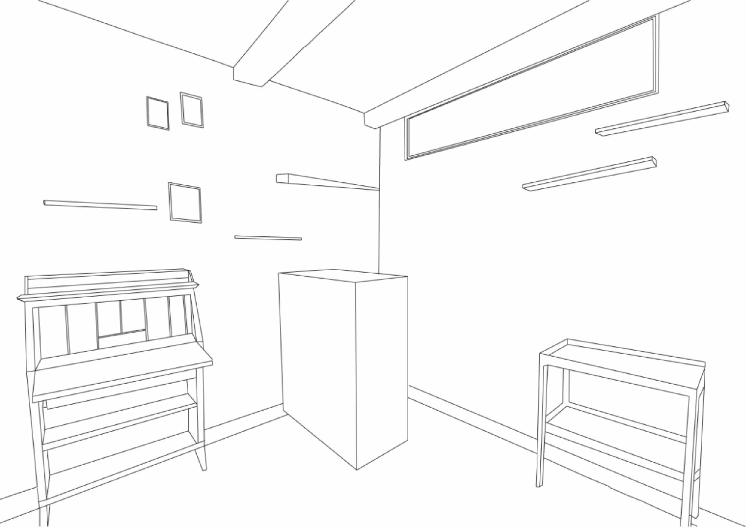 quick illustration where the main "props" will be and the layout of the shelves with frame placement