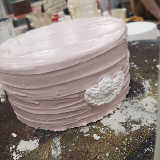 fake cake prop made from filler and polystyrene