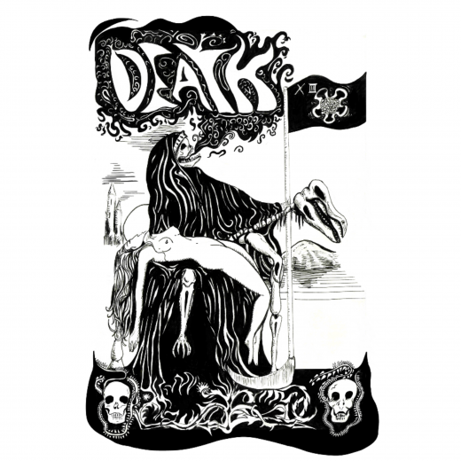 Death Tarot card design, pen and ink